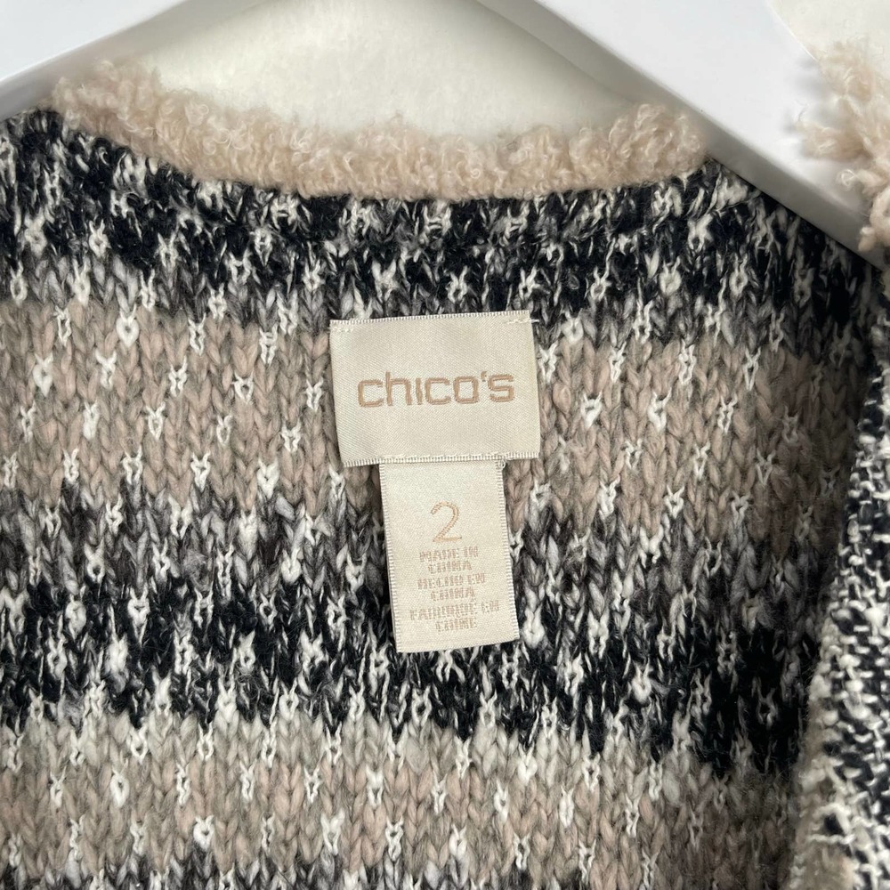 Chico's 2 (Women's Large) Grey Pattern Long Sweater Cardigan, Wool Blend - Picture 5 of 15